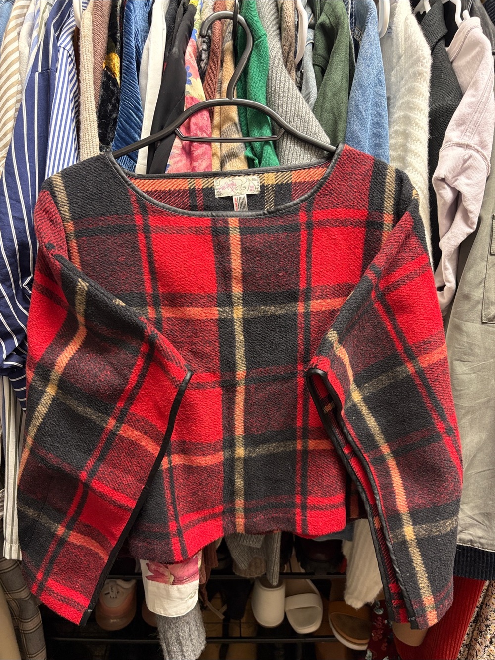 Free People Red & Black Plaid Pullover